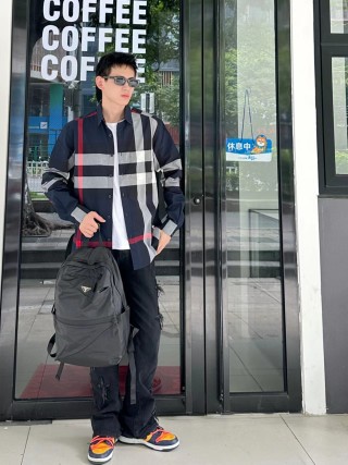 Burberry Check Oversized Shirt Navy Red White view 8