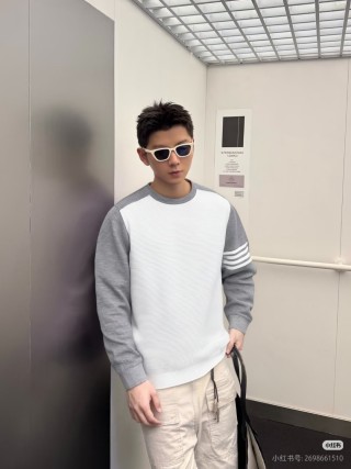 Color-Block Crewneck Sweatshirt - White & Grey view 3