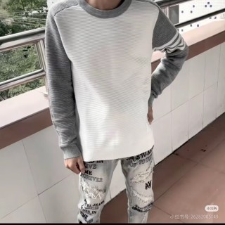 Color-Block Crewneck Sweatshirt - White & Grey view 4