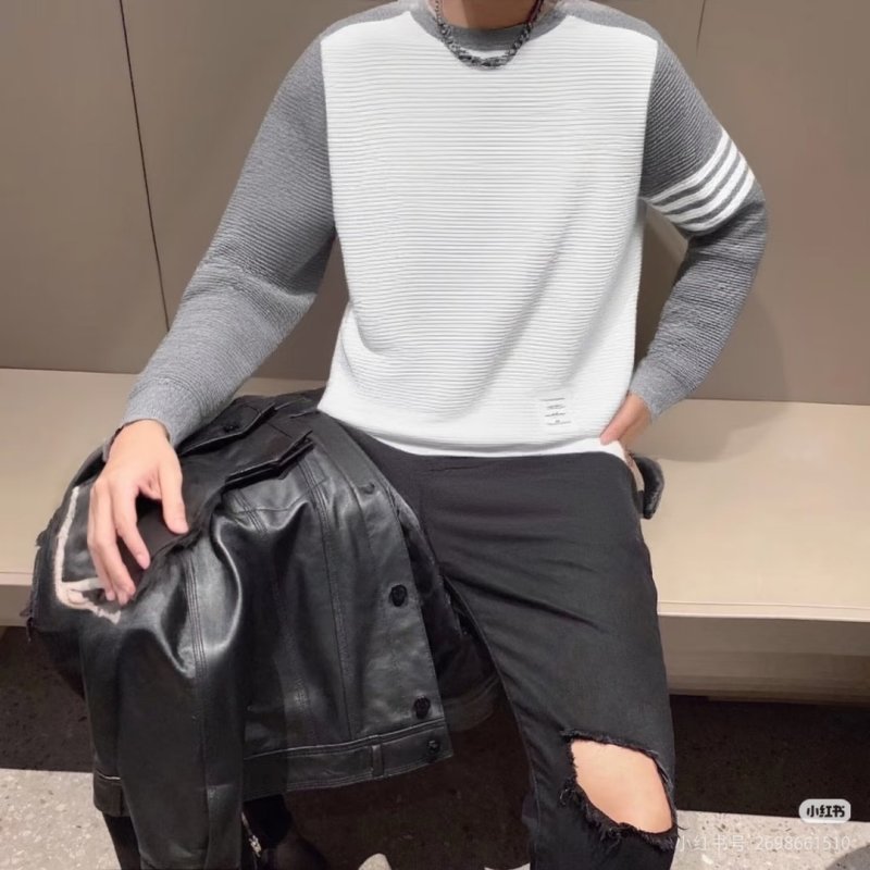 Color-Block Crewneck Sweatshirt - White & Grey view