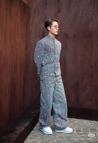 Floral Striped Shirt & Pants Co-ord Set - Grey view 4
