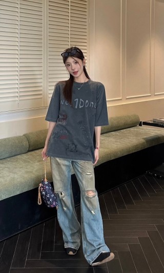 Oversized Charcoal Graphic Print Short Sleeve T-Shirt view 2