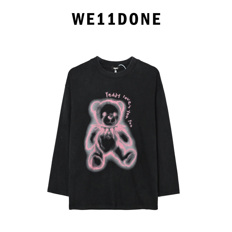 WE11DONE Neon Teddy Bear Long Sleeve T-Shirt Black