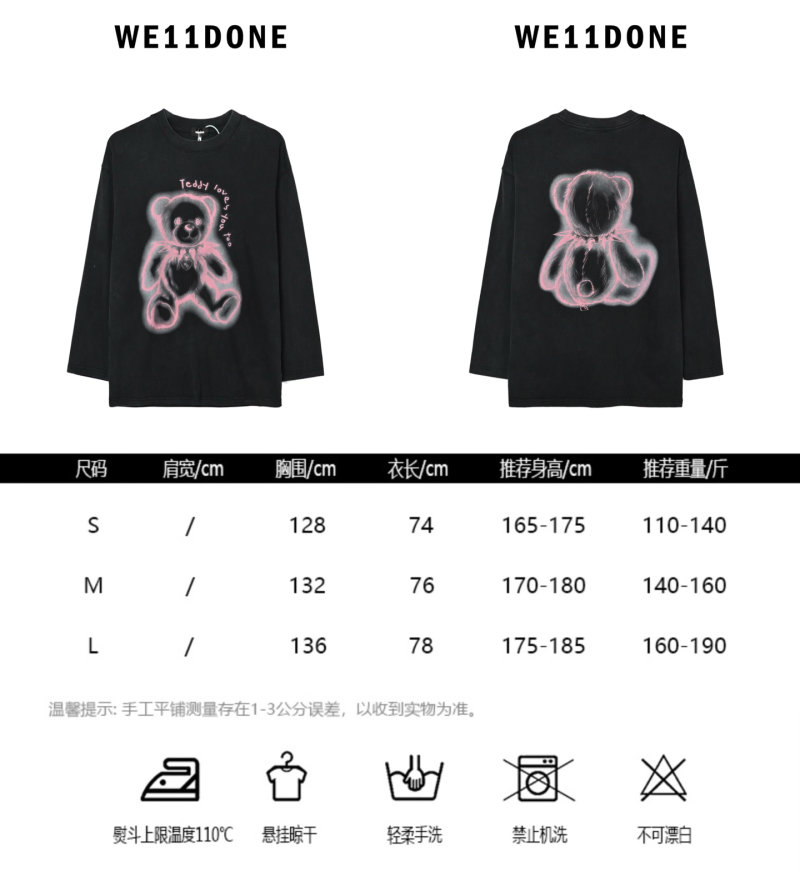 WE11DONE Neon Teddy Bear Long Sleeve T-Shirt Black view
