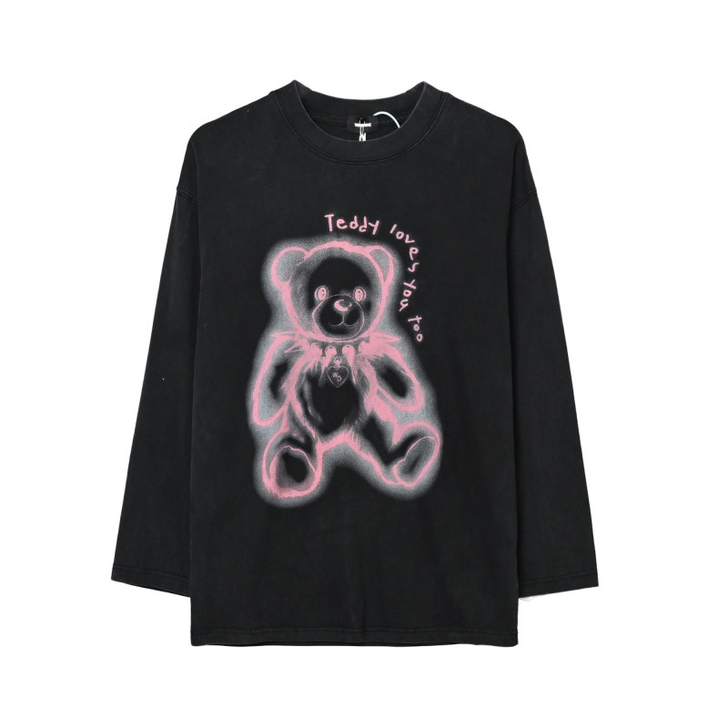 Black Teddy Bear Graphic Long Sleeve T-Shirt view