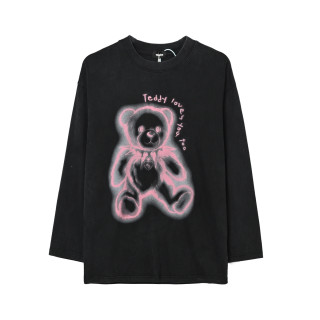 WE11DONE Neon Teddy Bear Long Sleeve T-Shirt Black view 3