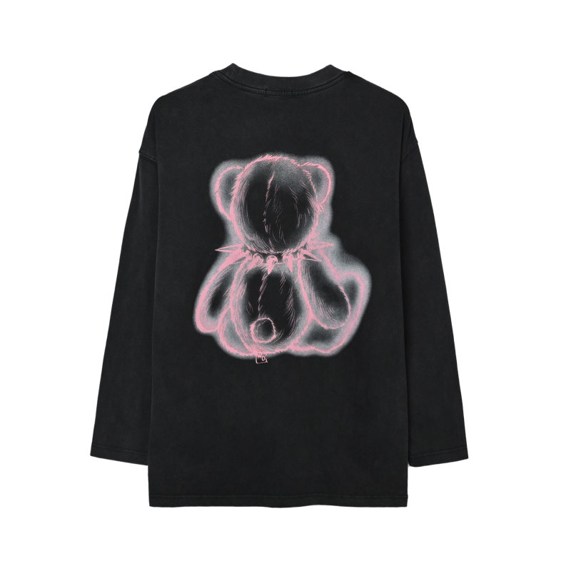 Black Teddy Bear Graphic Long Sleeve T-Shirt view