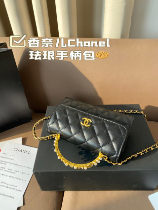Chanel Black Quilted Enamel Handle Crossbody Bag view 6