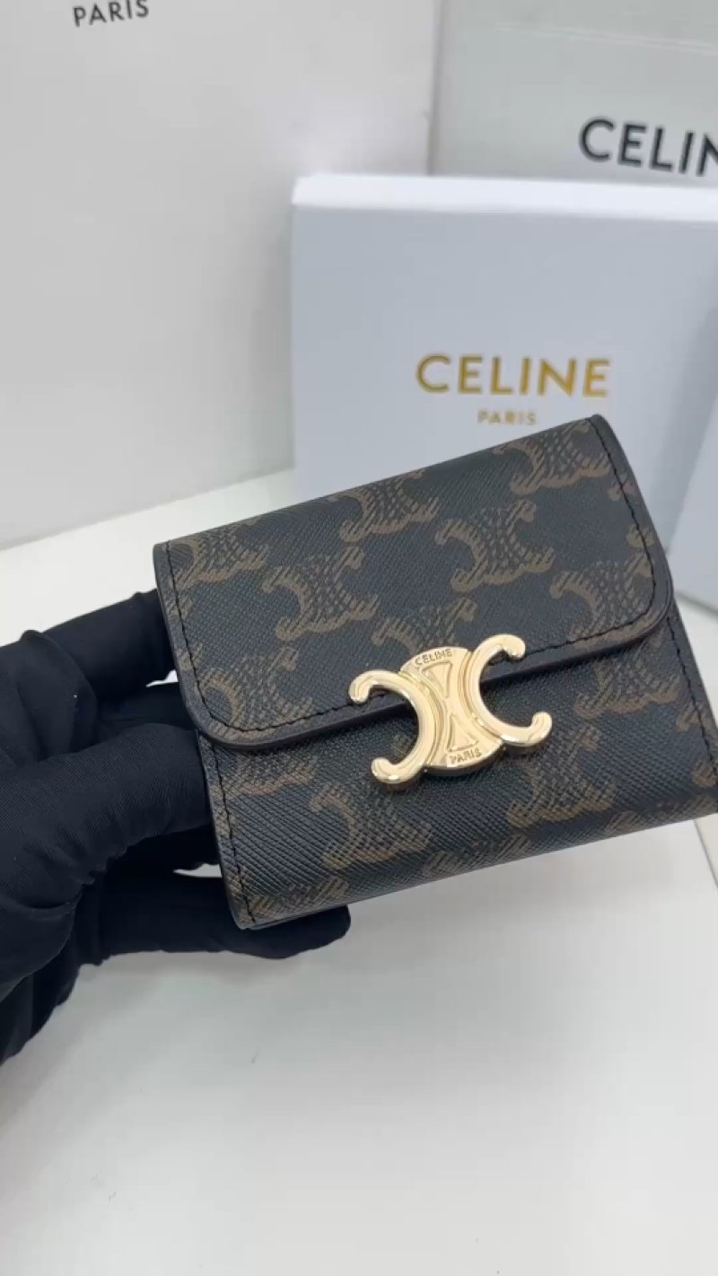 Celine Monogram Canvas Compact Wallet Black Gold