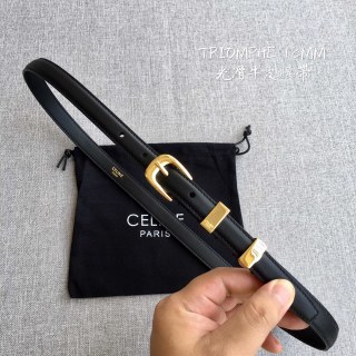 Celine Triomphe 1.8cm Black Leather Belt Gold Buckle