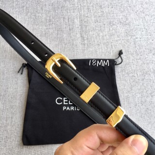 Celine Triomphe 1.8cm Black Leather Belt Gold Buckle view 2