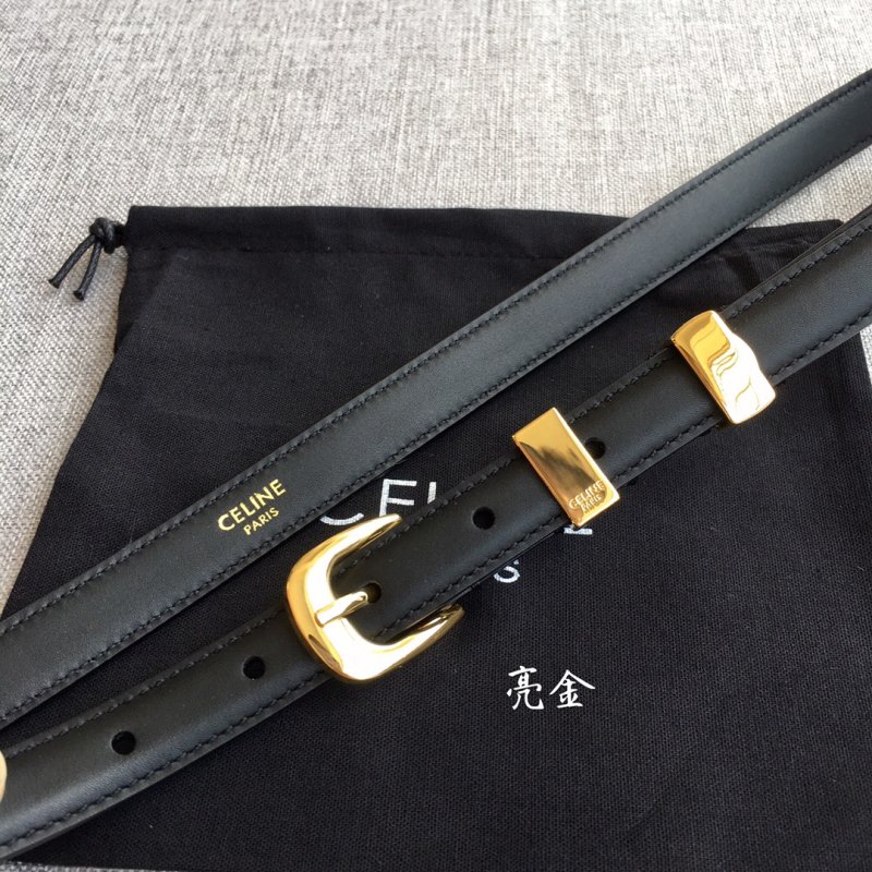 Celine Triomphe 1.8cm Black Leather Belt Gold Buckle view