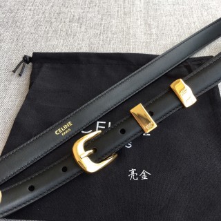 Celine Triomphe 1.8cm Black Leather Belt Gold Buckle view 3