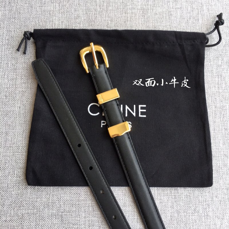 Celine Triomphe 1.8cm Black Leather Belt Gold Buckle view