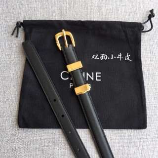 Celine Triomphe 1.8cm Black Leather Belt Gold Buckle view 4