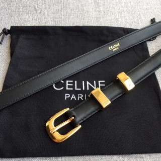 Celine Triomphe 1.8cm Black Leather Belt Gold Buckle view 5