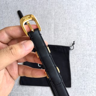 Celine Triomphe 1.8cm Black Leather Belt Gold Buckle view 7