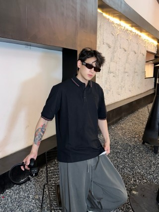 Prada Black Polo Shirt with Red Trim view 2