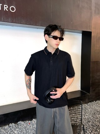 Prada Black Polo Shirt with Red Trim view 3
