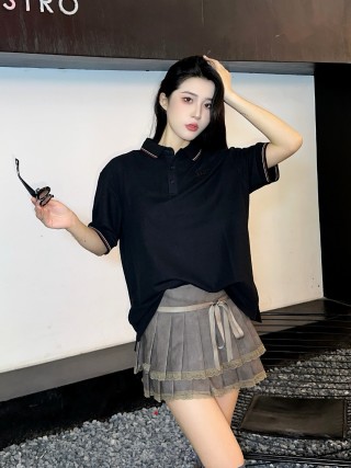 Prada Black Polo Shirt with Red Trim view 6