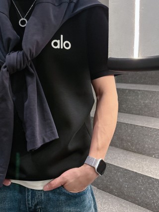Alo Black Logo Short Sleeve T-Shirt
