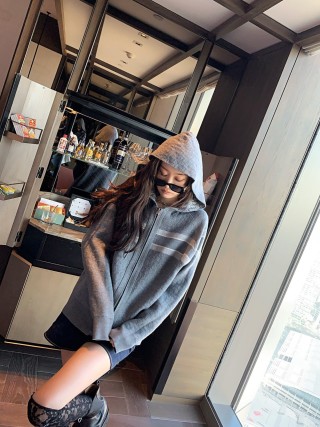 Gray Knit Cardigan with Textured Pattern view 2
