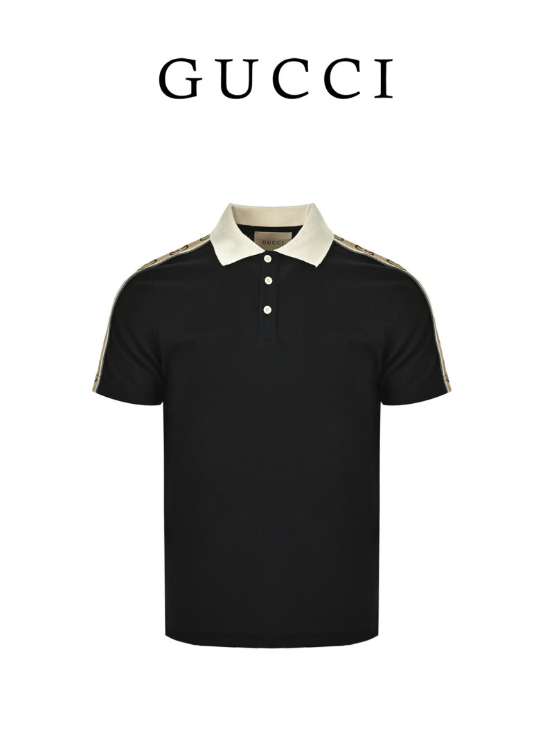 Black Short Sleeve T-Shirt with Gold Stripe Trim view