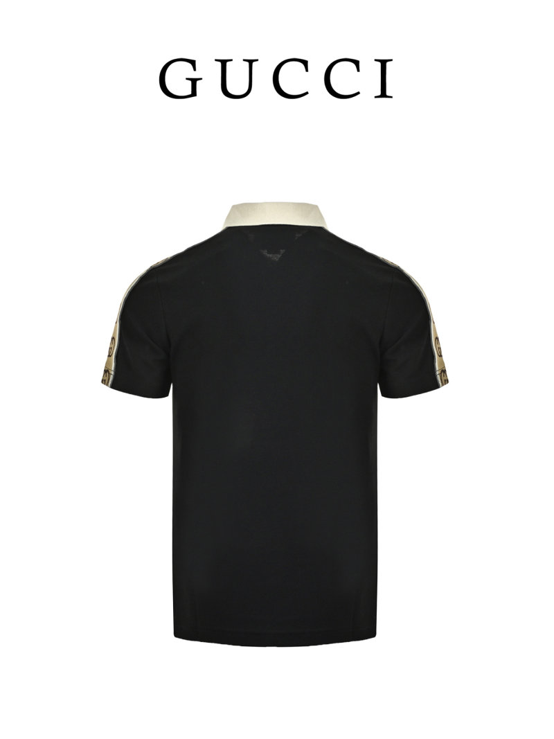 Black Short Sleeve T-Shirt with Gold Stripe Trim view