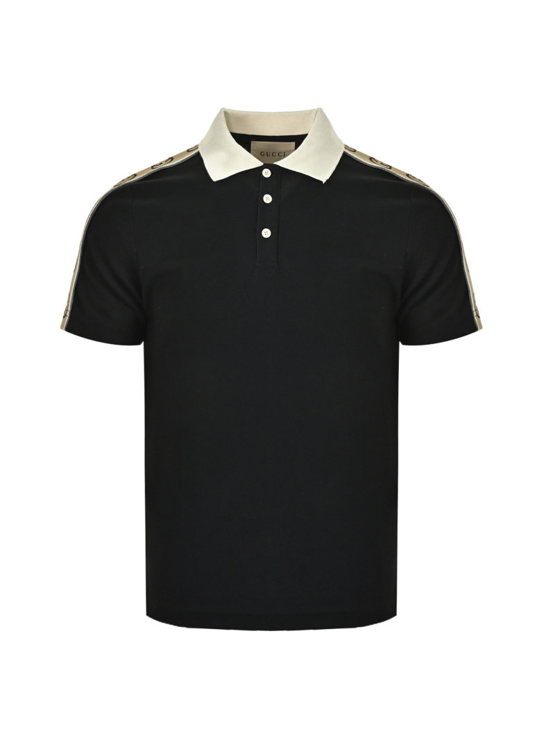 Black Short Sleeve T-Shirt with Gold Stripe Trim view