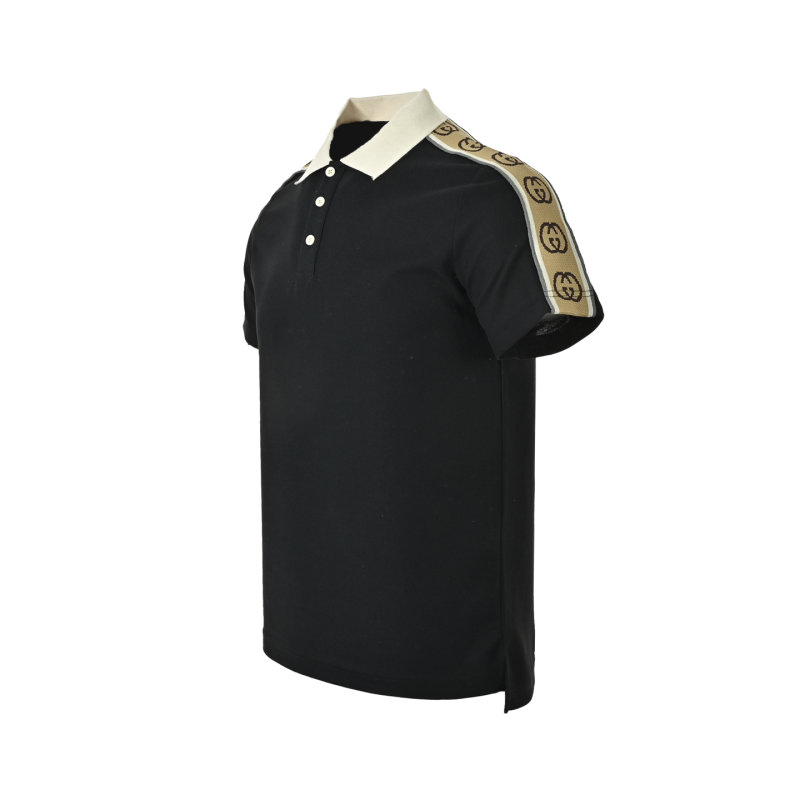 Black Short Sleeve T-Shirt with Gold Stripe Trim view