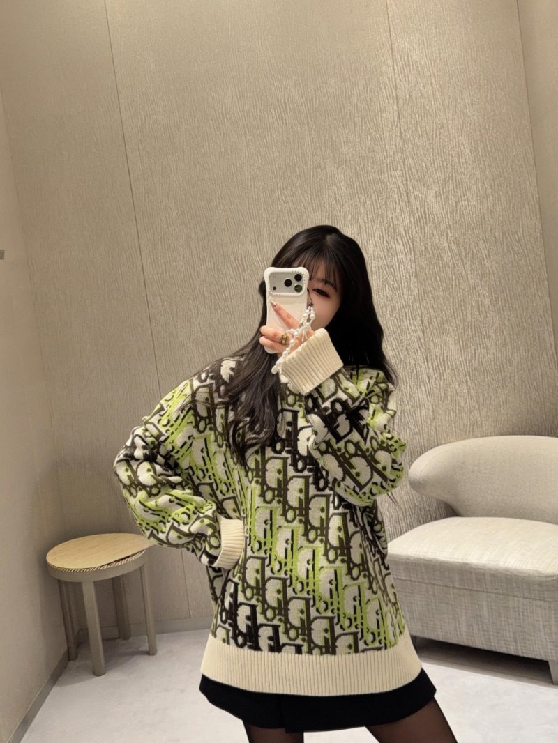 Dior Monogram Jacquard Wool Sweater - Sage Green view