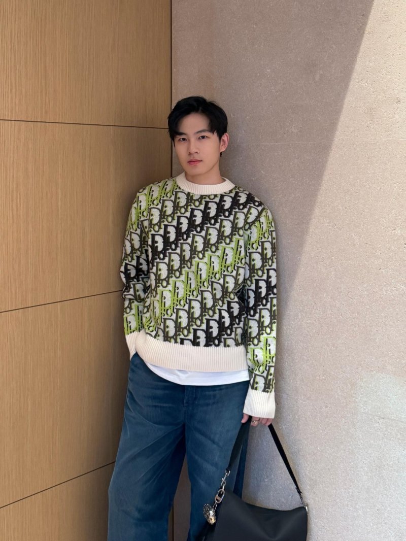 Dior Monogram Jacquard Wool Sweater - Sage Green view