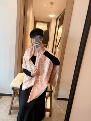 Dior CD Logo Monogram Cashmere Blend Scarf Pink