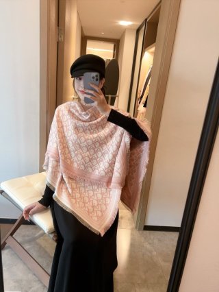 Dior CD Logo Monogram Cashmere Blend Scarf Pink view 2