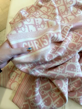 Dior CD Logo Monogram Cashmere Blend Scarf Pink view 4