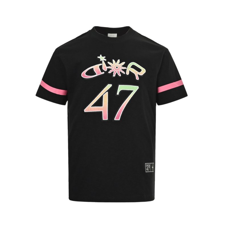 Black Graphic Print Short Sleeve T-Shirt with Neon Colorblock Design view
