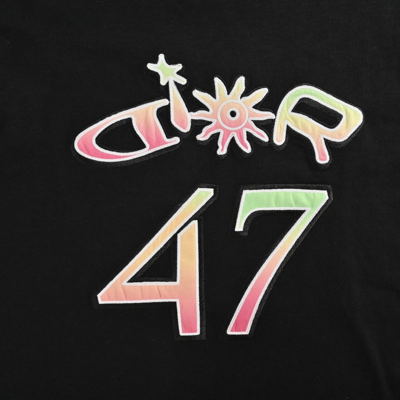Black Graphic Print Short Sleeve T-Shirt with Neon Colorblock Design view