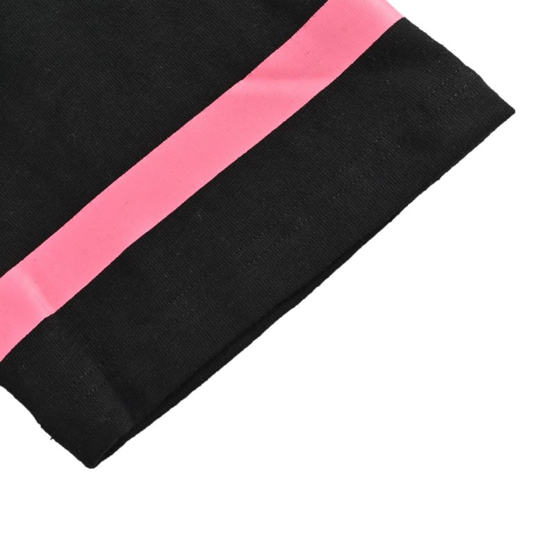 Black Graphic Print Short Sleeve T-Shirt with Neon Colorblock Design view