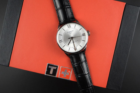 Tissot PRX Automatic Mechanical Watch Silver Dial Black Leather view 2