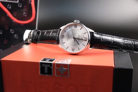 Tissot PRX Automatic Mechanical Watch Silver Dial Black Leather view 5