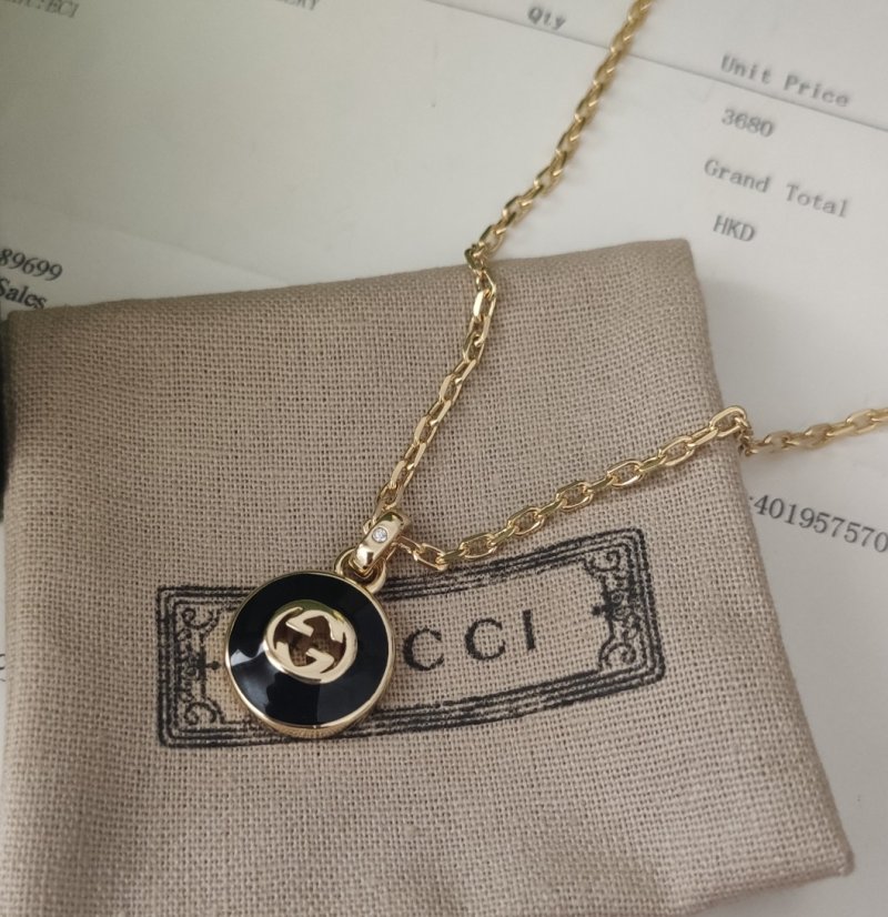 Gucci GG Agate Logo Pendant Gold Chain Necklace view
