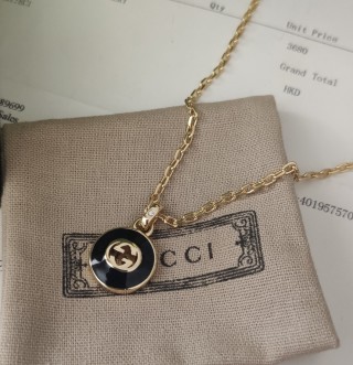 Gucci GG Agate Logo Pendant Gold Chain Necklace view 5