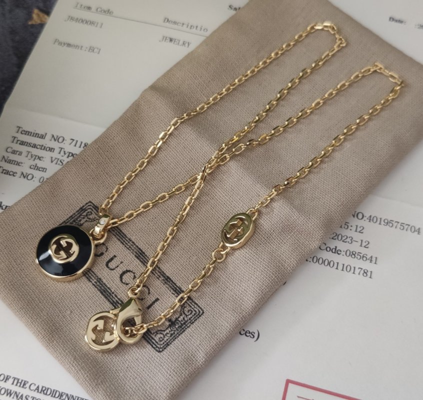 Gucci GG Agate Logo Pendant Gold Chain Necklace view