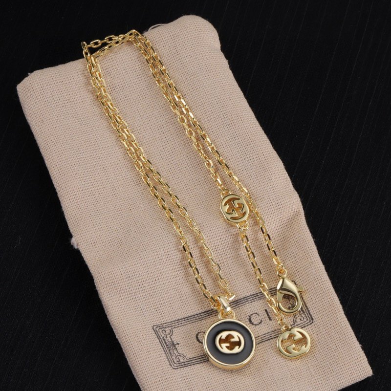 Gucci GG Agate Logo Pendant Gold Chain Necklace view