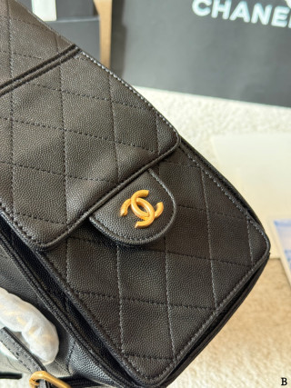 Chanel 25 Quilted Caviar Backpack Black view 7