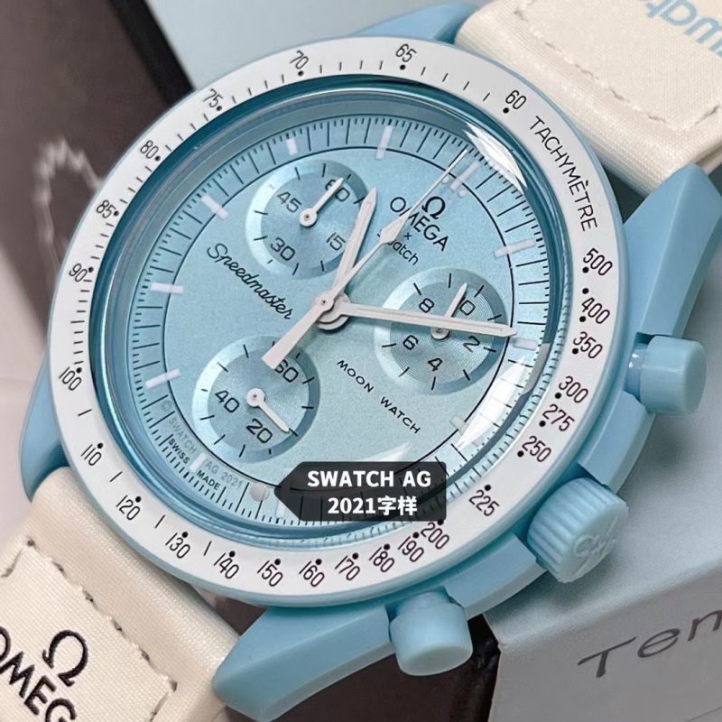 Swatch x Omega Speedmaster Moon Watch Tiffany Blue view
