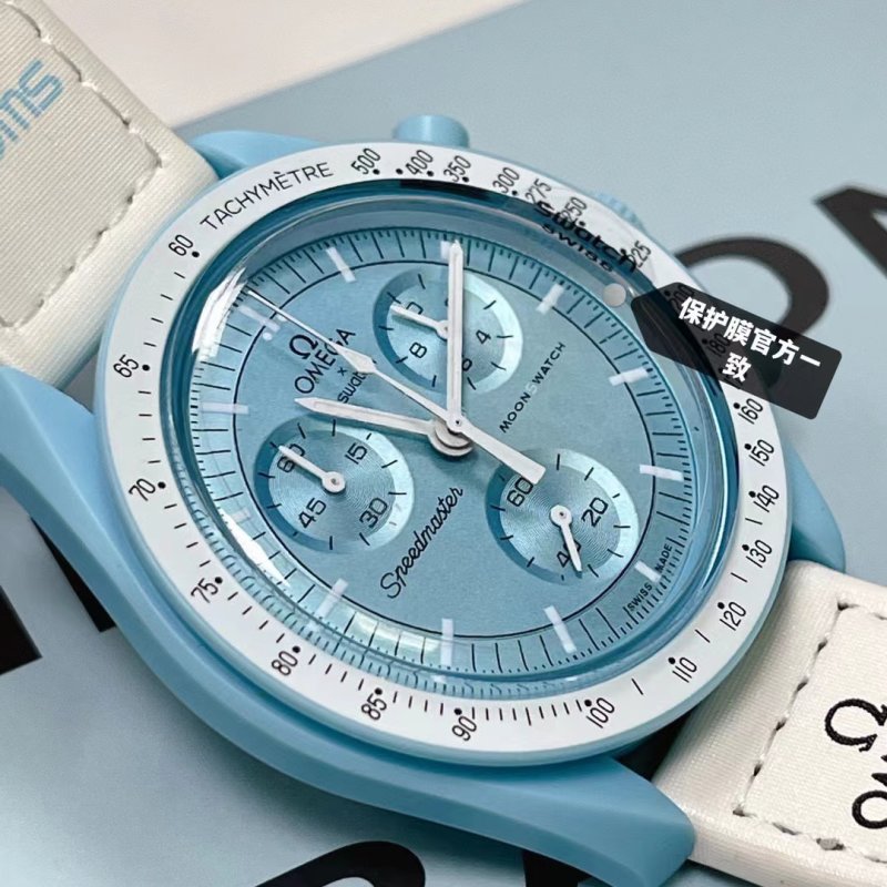 Swatch x Omega Speedmaster Moon Watch Tiffany Blue view