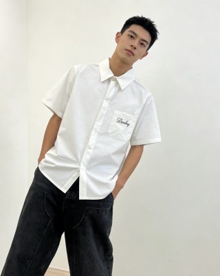White Short Sleeve Casual Shirt with Chest Pocket view 2
