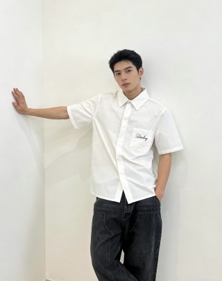 White Short Sleeve Casual Shirt with Chest Pocket view 3