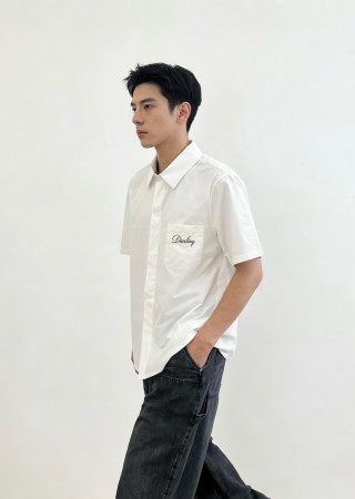 White Short Sleeve Casual Shirt with Chest Pocket view 4